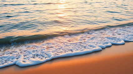 Tranquil Ocean Waves at Sunrise with Golden Glow