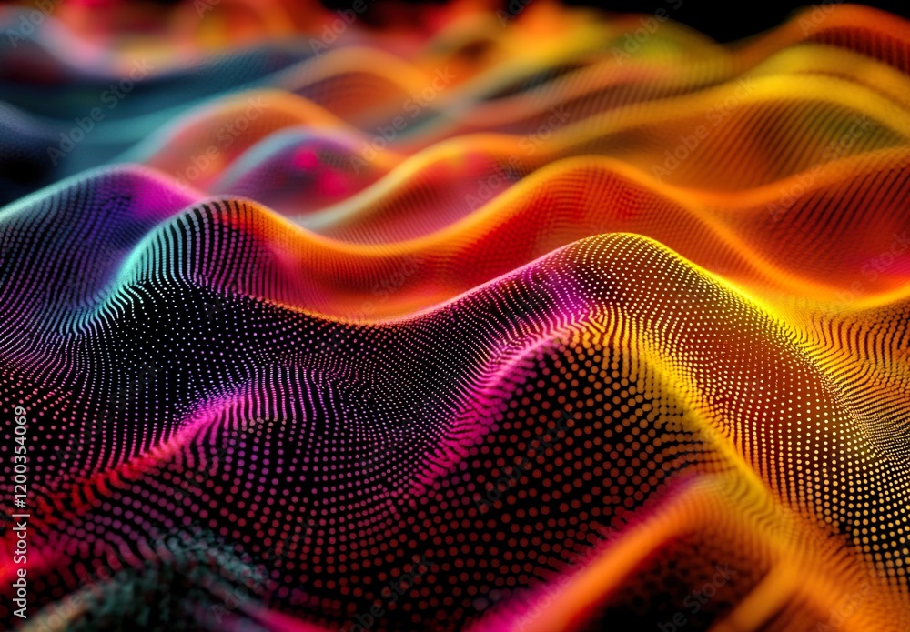 Poster abstract wave with moving dots and lines.