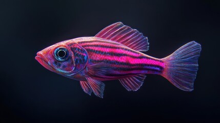 Fototapeta premium Vibrant pink and purple striped fish isolated on black background.