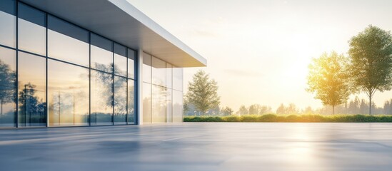 Fototapeta premium Modern glass building at sunrise.