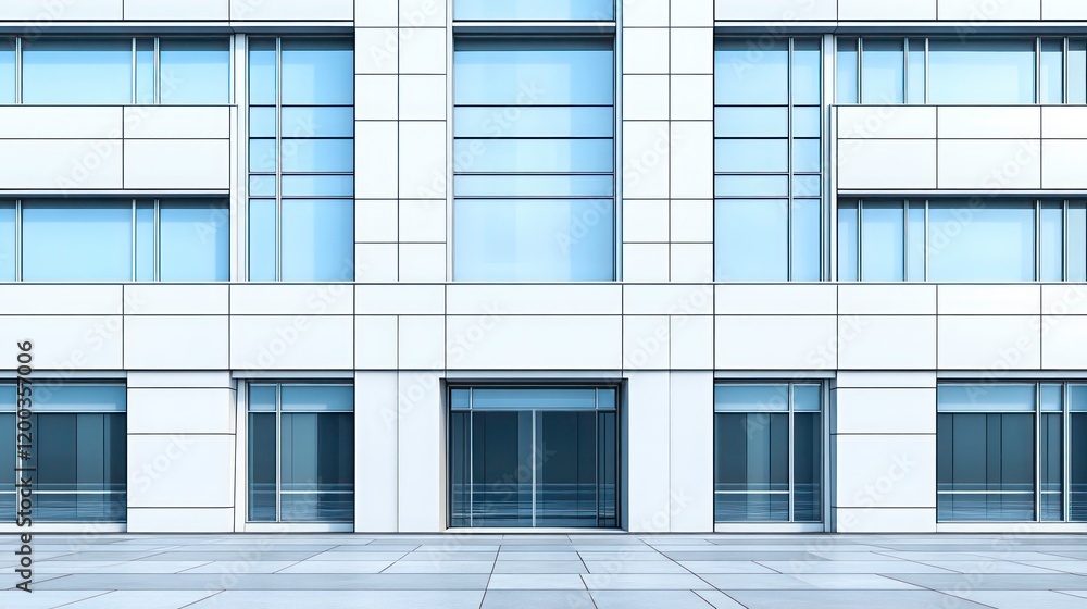 Poster 3d illustration of an office building with multiple windows and a minimalist design.