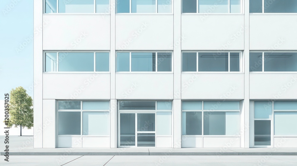 Poster 3d illustration of an office building with multiple windows and a minimalist design. symbolizing urb