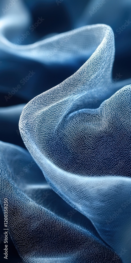 Poster abstract macro photograph of a blue textured fabric. its delicate folds and net-like structure creat
