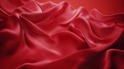 Obraz premium Red silk fabric with soft folds and creases, glowing with light and shadow play.romantic atmosphere.Valentine’s Day, romantic fabric, luxurious design, elegant decor, event theme, holiday decoration. 