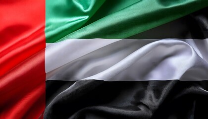 Vibrant United Arab Emirates flag waving with luxurious satin texture - Patriotic and cultural symbol