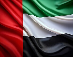 Vibrant United Arab Emirates flag waving with luxurious satin texture - Patriotic and cultural symbol