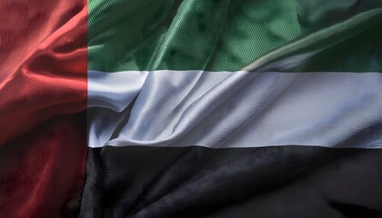 Obraz premium Vibrant United Arab Emirates flag waving with luxurious satin texture - Patriotic and cultural symbol
