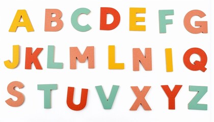 Colorful Wooden Alphabet Letters on White Background - Educational Design