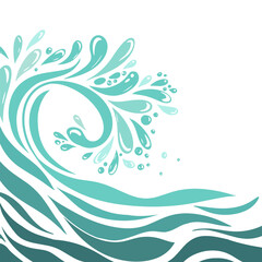 Blue river ocean wave layer background. hand drawn. Not AI, Vector illustration
