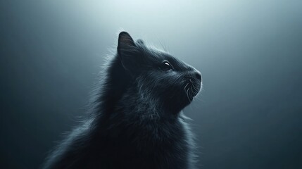 Majestic grey kitten in profile, softly lit against a hazy background.