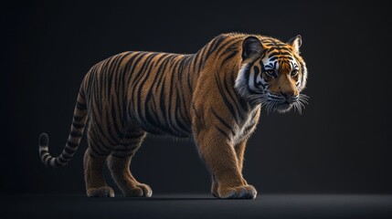 Obraz premium Majestic tiger walking on dark background.