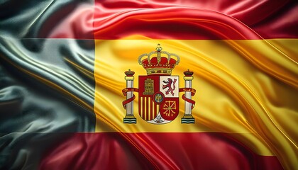 Fototapeta premium Vibrant Spain flag waving with luxurious satin texture - Patriotic and cultural symbol