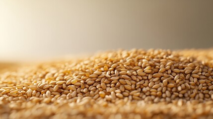 Obraz premium Close-up of a pile of golden wheat grains, shallow depth of field.