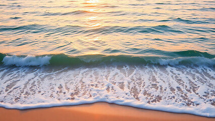 Tranquil Ocean Waves at Sunrise with Golden Glow