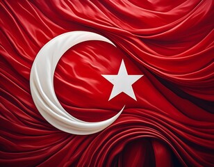 Obraz premium Vibrant Turkey flag waving with luxurious satin texture - Patriotic and cultural symbol