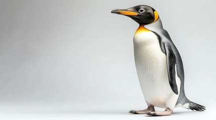 Fototapeta premium King penguin standing on white background, profile view.