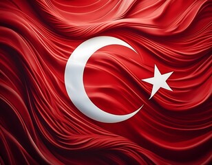 Obraz premium Vibrant Turkey flag waving with luxurious satin texture - Patriotic and cultural symbol