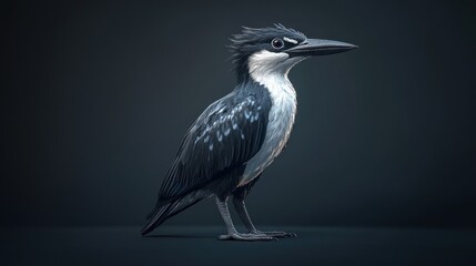 Obraz premium Detailed 3D render of a Collared Kingfisher bird, perched, side profile, dark background.