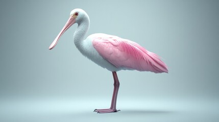 Obraz premium A roseate spoonbill standing on a light blue background.