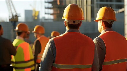 meeting of construction executives construction vests and hard hats photorealistic photorealism real