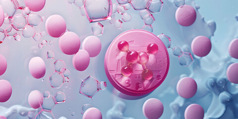 Pink Medicine Tablet with Molecular Structure, Abstract Science Concept with Floating Molecules
