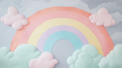 曇り空に浮かぶ色鉛筆で描いたようなパステル虹の幻想