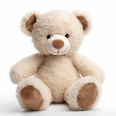 Obraz premium Cozy Beige Teddy Bear on White Background - Adorable Plush Toy for Children and Collectors