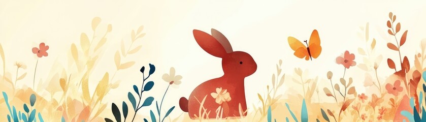 Whimsical Easter Bunny in a Minimalist Garden