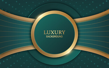 Modern abstract design with circular elements and golden lines in the green background. Vector illustration