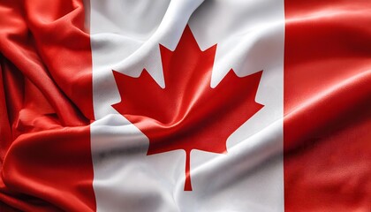 Vibrant Canada flag waving with luxurious satin texture - Patriotic and cultural symbol