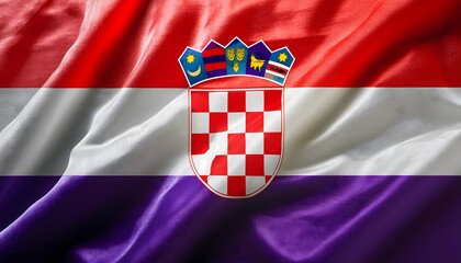 Naklejka premium Vibrant Croatia flag waving with luxurious satin texture - Patriotic and cultural symbol