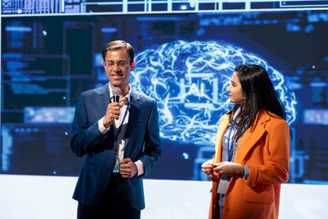 Presenter and specialist guest talking at AI summit bringing together tech startups professionals,...
