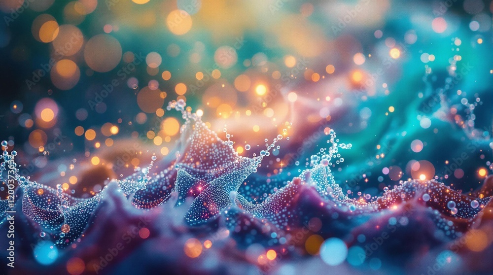 Aufkleber a vibrant, abstract background with colorful, glowing particles and bokeh effects, creating an ethereal and dynamic visual effect.