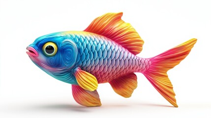 Fototapeta premium 3D colorful fish with vibrant scales on a clean white background. Marine life and artistic design concept