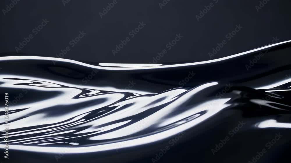Aufkleber smooth black liquid surface with flowing curves and bright reflective highlights, creating a modern 
