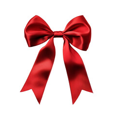 Fototapeta premium Elegant red ribbon bow placed against a clean, transparent background perfect for festive occasions and creative projects, red ribbon bow isolated transparent background