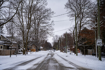 View of the winter landscape of the town in Canada.