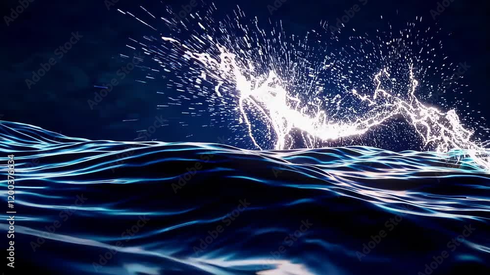 Aufkleber dramatic ocean waves with splashing water illuminated by a vivid light, creating a dynamic and power