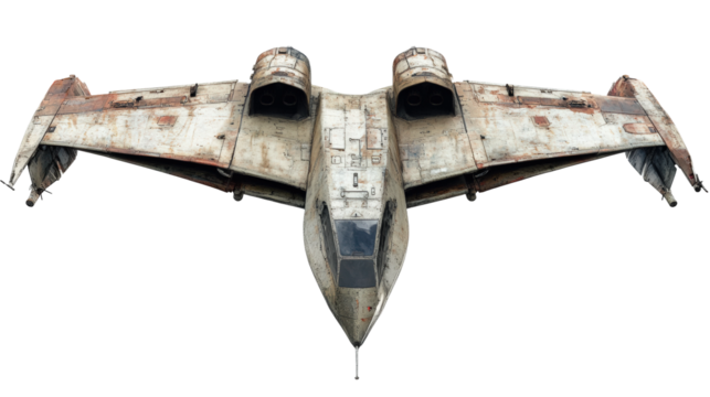 Vintage starfighter model displayed against a plain background in a studio setting isolated on transparent background