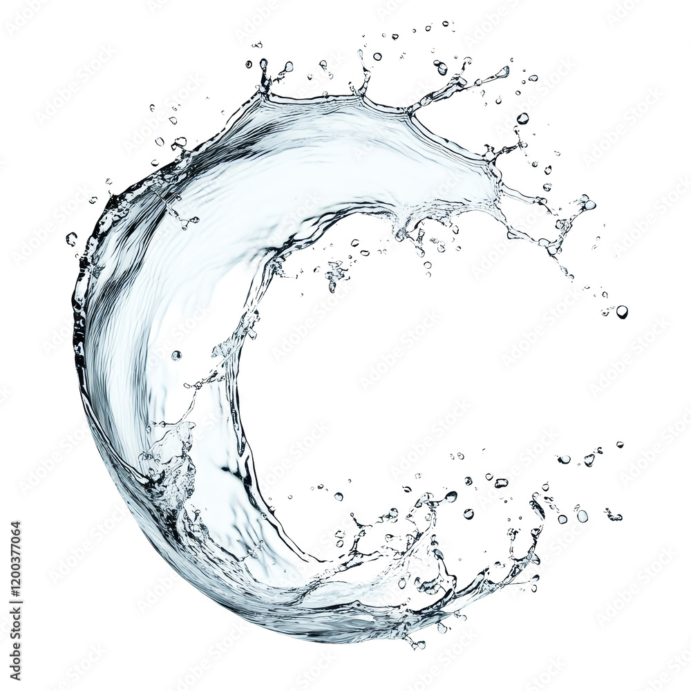Poster a striking curve of water splash isolated on a transparent background, capturing the dynamic motion 