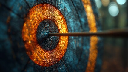 Abstract representation of a target being hit with a bullseye, focus and accuracy, achievement, vibrant colors, dynamic style