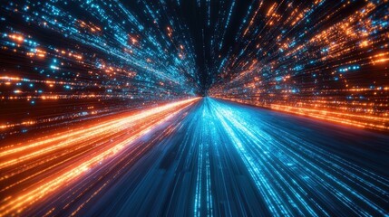 Obraz premium Hyperspace Jump: A Futuristic Journey Through Streaks of Orange and Blue Light