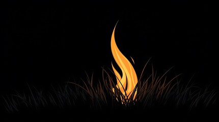 Flickering flame among grass in dark surroundings creating a warm glow