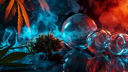 Mystical arrangement of glass orbs and vibrant mist