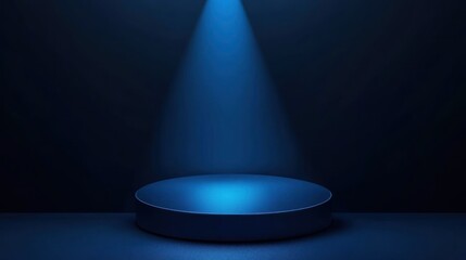 Mysterious Blue Cylindrical Platform Under Spotlight