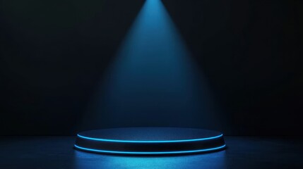 Dark Blue Futuristic Stage with Neon Lighting