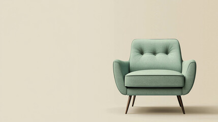 Modern armchair in light green color on a light beige background