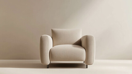 Modern armchair in light beige color on a light beige background