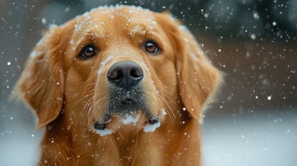 Golden Retriever in Winter Snow