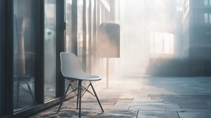 Modern chair in a minimalistic urban space with sunlight